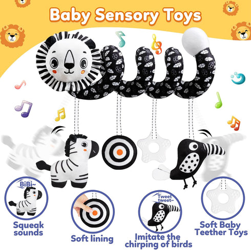 Baby Carseat Toy Black & White Rattle Spiral Hanging Activity Stroller Toy