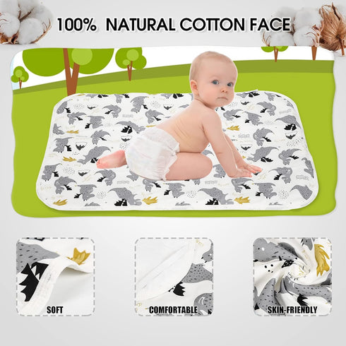Baby Diaper Changing Pad, 21 5/8" x 31.5" Waterproof Liners, Reusable Soft Portable Changing Mat (Grey Dinosaur, 1PCS)