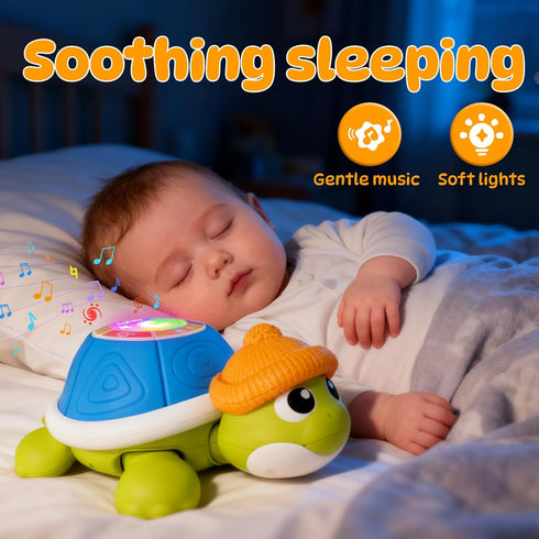 6-12 6,7,8,9-12 BLF FUN Baby Toys Months, Musical Turtle Crawling Toys with Mama and Babies, Baby Learning Toys