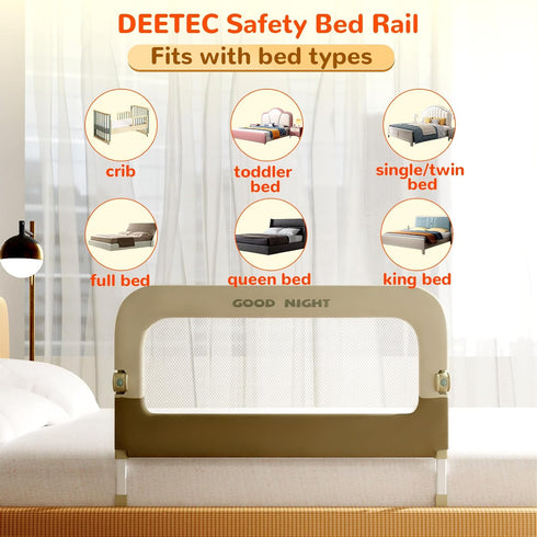 Bed Guard Rail for Toddlers - 32" Adjustable & Folding Portable Bed Railing for Crib, Twin, Bunk, Full, Queen & King