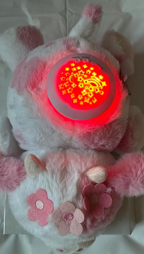 DreamGro 3 Plush Cow Night Light Soother, Pink and White, Musical Baby Sleep Aid with Star Moon Projector, Lullabies