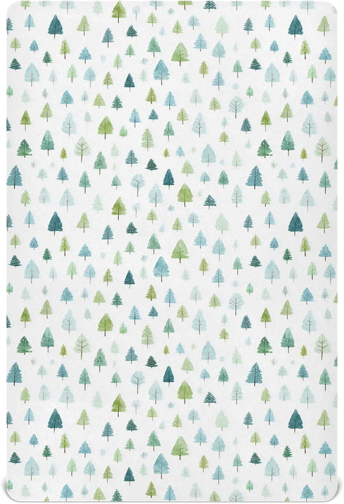 Sheet,52x28IN Pfrewn Christmas Crib Sheets for Boys Girls Green Rustic Fir Trees Fitted Crib Sheet Fits Standard Crib