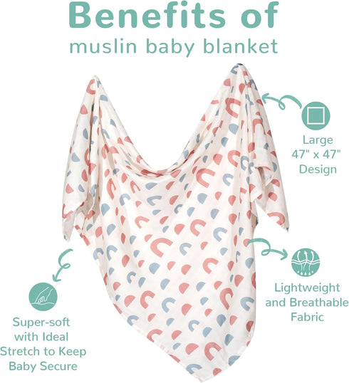 47 47 inches, HECCEI Muslin Swaddle Blanket - Large Baby Muslin Blanket x Breathable & Soft Gender Neutral Receiving