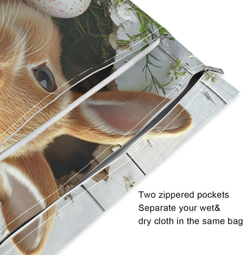 Gravopti Set 2, Easter Rabbit Wet Dry Bags of Reusable Waterproof Organizer with Zipper Pockets for Baby Diapers