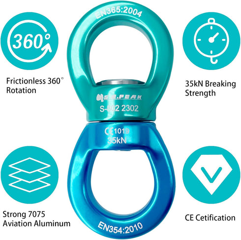 35kN Swing Swivel, CE Certified Safe 360° Rotational Device for Tree Swing, Aerial Dance, Rock Climbing, Hammock