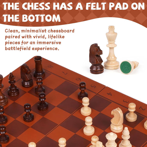 GenJuw 15 Inch Set 2 Magnetic Chess with Leather Chess Board & Handle Portable Travel Chess Game with Wooden Pieces