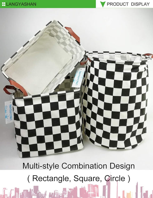 LANGYASHAN Square Storage Baskets - Waterproof Canvas Children Laundry Hamper for Toy Organizer Room Decor