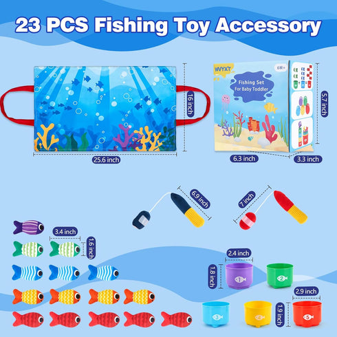 WVYXT 1-3 23 Set Toddler Montessori Toys for Year Old Boy Girl, Pcs Cloth Fishing Game with Double-Sided Mat, Learning
