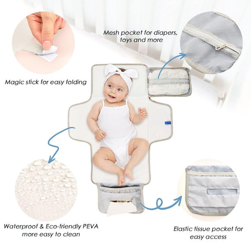 Kagirah Plain Light Pink Portable Changing Pad with Built-in Pillow, Waterproof Foldable Baby Diaper Changing Pads
