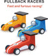 Pullback Racers - Wooden Vibrant Racing Car Trio with Pull-Back for Imaginative Play, Age 3+
