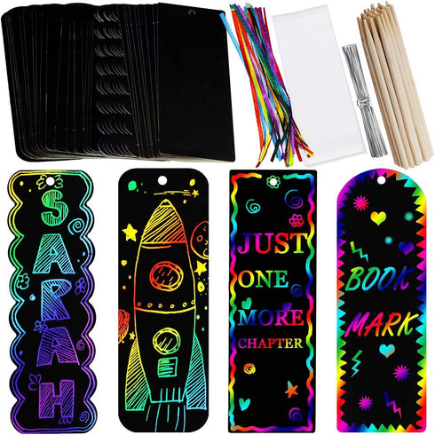 Supla 36 Sets Magic Scratch Rainbow Bookmarks Making Kit, DIY Bookmarks Bulk with Scratching Tools