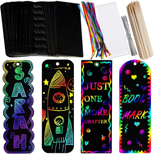 Supla 36 Sets Magic Scratch Rainbow Bookmarks Making Kit, DIY Bookmarks Bulk with Scratching Tools