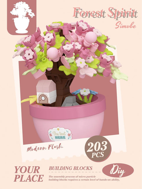Jollcnoia Set Peach Retreat Mini Bonsai Tree Micro Building Building Toy Plant Cherry Tree Flower Collection Decor