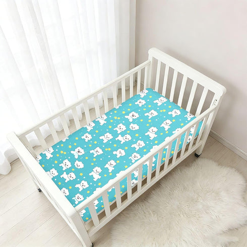 miaozhen 1 Pack 52x28 Cotton Baby Crib Sheets for Boys Girls Soft Breathable Cartoon Cute White Dog Star Crib Mattress