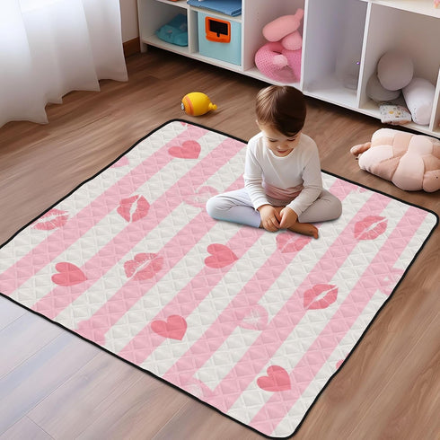 EtherSpher 50'' 50''para Pink White Stripes Heart Lip Love Large Non-Slip Baby Floor Play mat for Indoor Outdoor Water