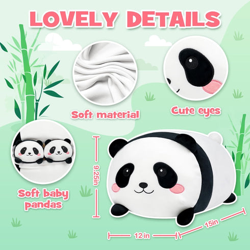 Set 4 Panda Plush, Stuffed Animal with Baby Pandas, Soft Stuffed Toy Pillow, Cute Birthday for Kids Boys Girls