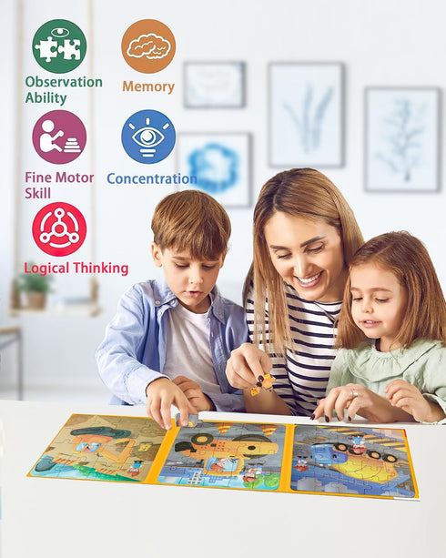 3-5, 3 1 4-6, 3 4 5 6 Magnetic Puzzles for Toddlers in Travel Puzzles for Kids Ages Excavator Truck Jigsaw Puzzle Book