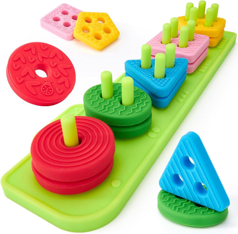 hahaland Silicone Sorting & Stacking Toys Toddlers 1-3 - Montessori Sensory Toys