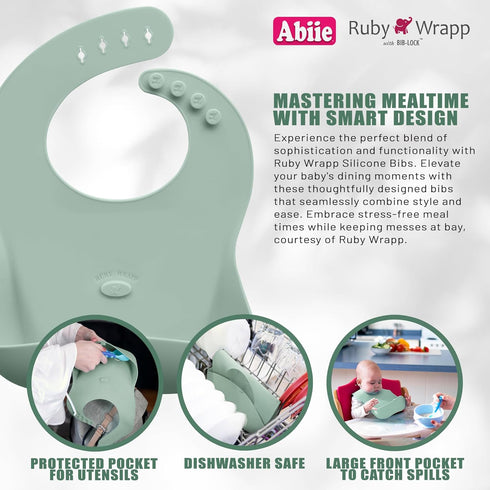 Abiie Ruby Wrapp Silicone Bibs for Babies, Waterproof and Stain Resistant Toddler Bibs with Front Pocket