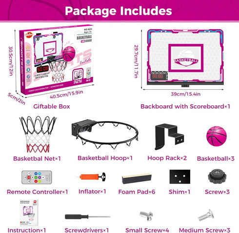 VATOS Basketball Hoop for Girls, Indoor Pink Basketball Hoop with Electronic Scoreboard & Remote Controller