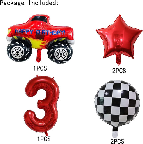 ALY 6PCS 3rd 3rd Monster Truck Foil Balloons for Kids Birthday Baby Shower Car Theme Party Decorations (Monster Truck