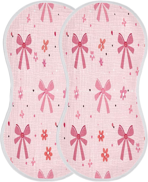 YETTASBIN Bow Pink Muslin Baby Burp Cloth, Super Soft Absorbent Cotton Burp Rag Baby Bibs Feeding Cloth for Newborn