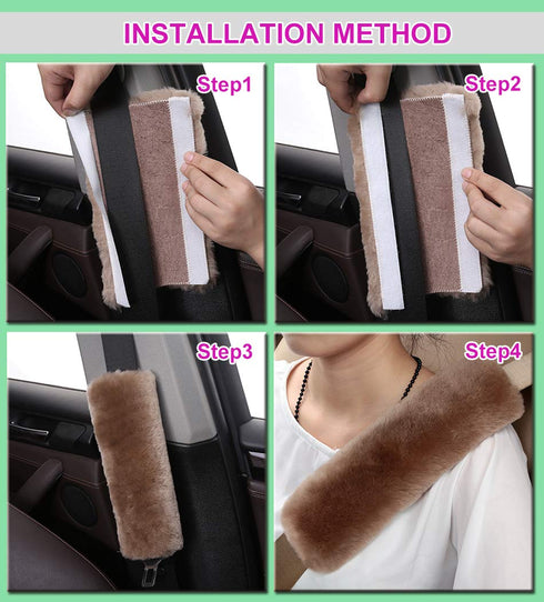 Soft Faux Car Seat Belt Cover Pad, Safety Seat Belt Strap for Adults and Children, Set of 2, Pink