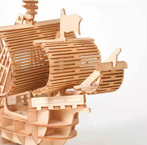 3D Wooden Puzzles for Adults, DIY Pirate Ship Model Kit and Room Decoration, Educational Desk Toys