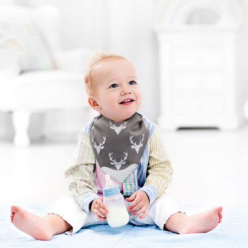 Giftty Baby Bandana Bibs with Teething Corner, BPA-Free Silicone Teether and Adjustable Snap for Baby Boys, (Black