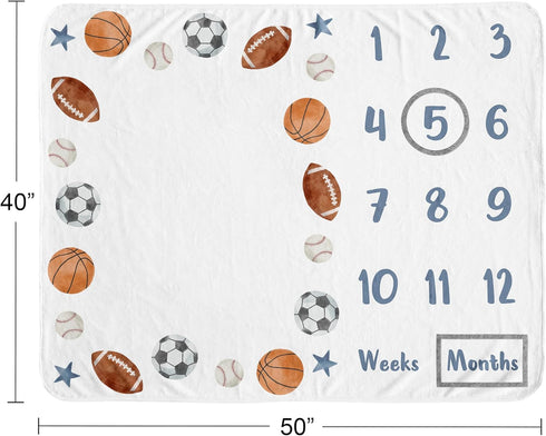 Set Sweet Jojo Designs Sports Theme Boy Baby Milestone Blanket Newborn Monthly First Year Photo Growth Chart Infant