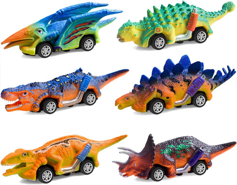FFTROC Dinosaur Toys for Kids, 6 Pack Pull Back Cars - Monster Trucks for 2-5 Year Old Boys