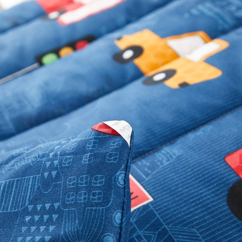 Set 1 Boys Toddler Bedding Navy with Colorful Cars Includes Boys Comforter, Flat Sheet, Fitted Sheet and Pillowcase
