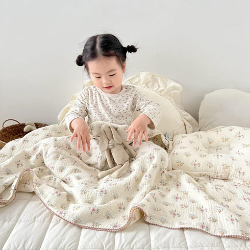 47''x51'' Summer BuLuTu Large Cotton Muslin Kids Toddler Throw Blanket - Reversible Lightweight Azalea Little Flower