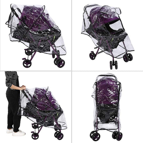 Waterproof Baby Stroller Rain Cover, Clear Breathable Windproof PVC Cover, Universal Dust Wind Pram Accessory for