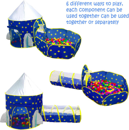 PigPigPen 3pc Kids Play Tent for Boys with Ball Pit, Crawl Tunnel, Princess Tents for Toddlers