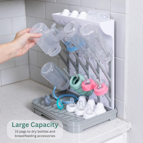 Velakade 15 Countertop Baby Bottle Drying Rack Large Vertical Bottle Dryer for Bottles, Space-Saving Rack for Baby
