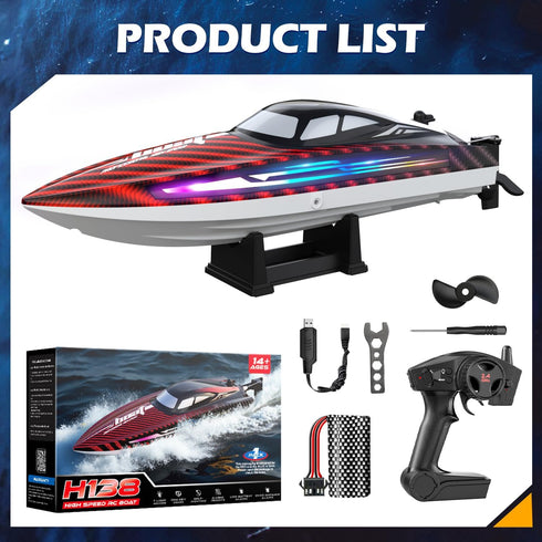 jogpun 30KMH 7 8-12 Cooling,20Mins,Low Alert,2.4Ghz,Red RC Remote Control Boat with LED Light Modes Waterproof Electric