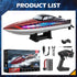 jogpun 30KMH 7 8-12 Cooling,20Mins,Low Alert,2.4Ghz,Red RC Remote Control Boat with LED Light Modes Waterproof Electric