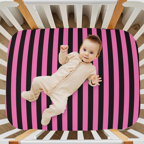 Pigsaly 27x39 Inch Crib Sheets Hot Pink Black Stripe Baby Sheet for Standard Crib Mattress Boys Girls Toddler Bed