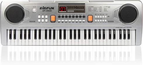LeeQee Digital Keyboard Piano for Kids - 61 Keys Multifunction Electric Piano with Microphone for Ages 3-12 (Silver)