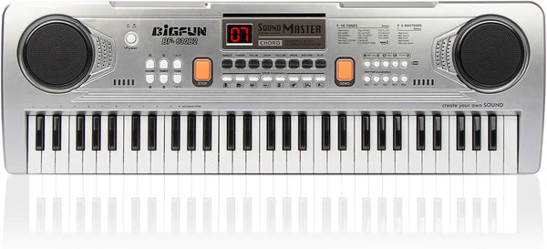 LeeQee Digital Keyboard Piano for Kids - 61 Keys Multifunction Electric Piano with Microphone for Ages 3-12 (Silver)