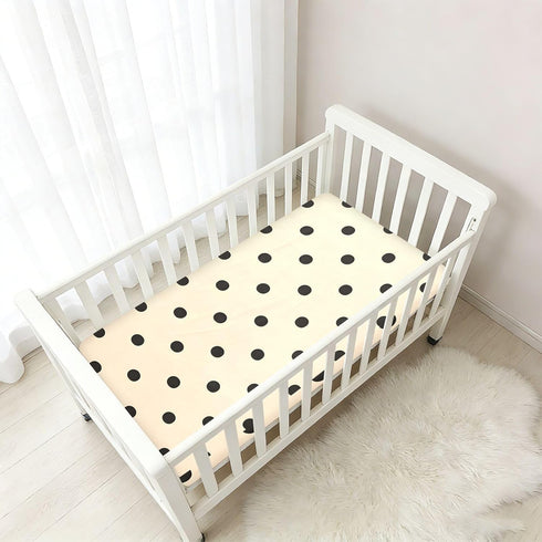 CZXW 52" 28" Netural Polka Dots Crib Sheets Fitted x Natural Cotton Soft & Breathable for Baby Crib Mattress