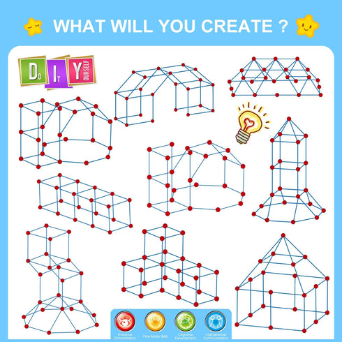 SpringFlower Fort Building Kit for Kids - 100 Pcs STEM Construction Toys for Indoor & Outdoor Creative Play