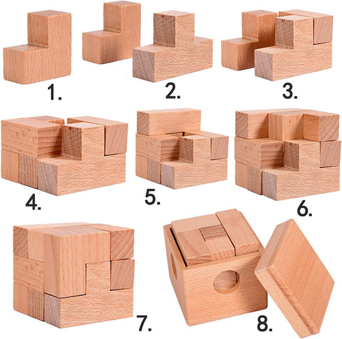 3D Wooden Cube Puzzles, Educational Brain Teaser Puzzle Gift for Kids and Adults by AHYUAN