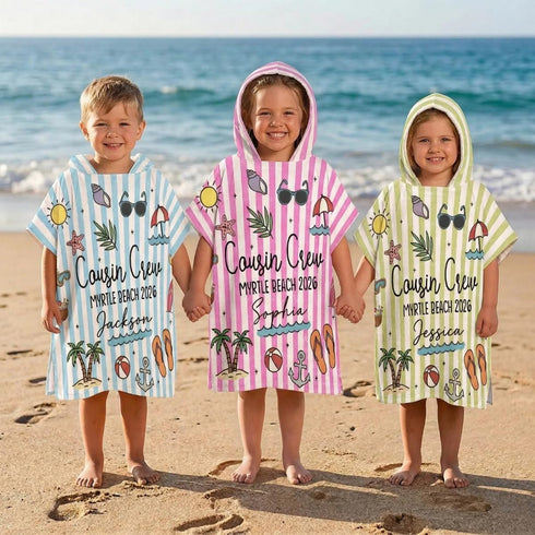Summer Summer Cousin Crew Trip - Personalized Beach Towel, Personalized Cousin Crew Hooded Towel, Kid Vacation Trip