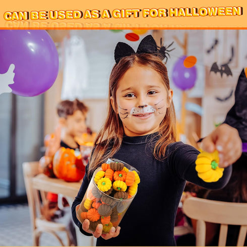 Chuangdi 150 Pcs Mini Pumpkin Erasers Bulk, 3D Rubber Novelty Party Pencil, Halloween Autumn Thanksgiving Party Favor