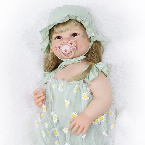 22 Inch Lifelike Reborn Girl Baby Doll - Realistic Silicone Full Body Newborn with Accessories, Weighted Soft Toy Gift
