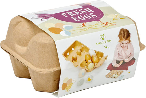 6 3+ Tender Leaf Toys - Wooden Eggs - Pieces Pretend Food Play Solid-Wood Eggs with Carton Box, Realistic Easter Egg