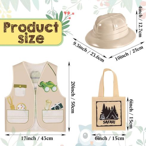 Haysandy 36 Pcs Explorer Costume Set with Plastic Hats, Jungle Party Vest, Safari Tote Bag for Kids Outdoor Activity