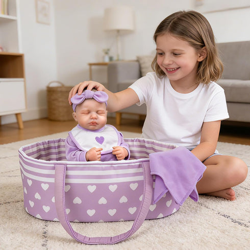 7 17-22 Inch Aori Pcs Reborn Baby Dolls Clothes with Bassinet for Baby Doll, Purple Carrier Bed and Baby Doll Clothes